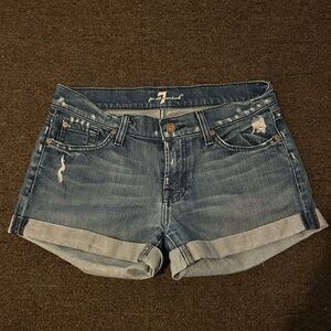 7 For All Mankind Women's Blue 27 Denim Shorts vintage